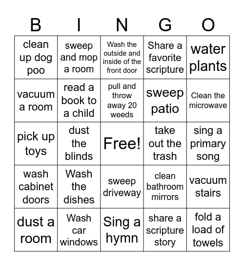 Youth Service Bingo Card
