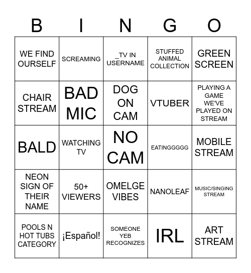 TWUITCH ROULETTE BINGO Card
