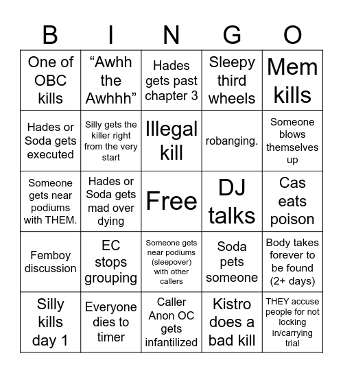 Callers ANON Bingo Card
