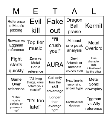 Cell vs Metal Sonic Bingo Card