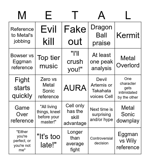 Cell vs Metal Sonic Bingo Card