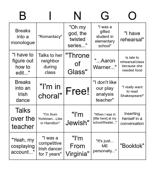 She Who Speaks Bingo Card