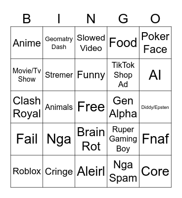 TikTok Bingo Card