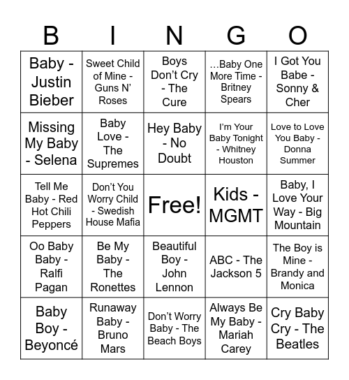 Baby Song Bingo! Bingo Card