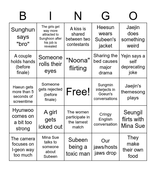 Singles Inferno BINGO Card