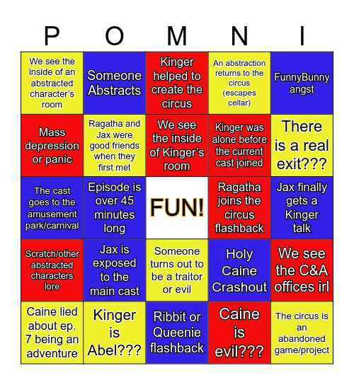 TADC Episode 8 Predictions Bingo Card