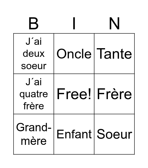 Familie Bingo Card