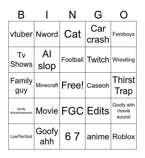 Yt shorts bingo Card