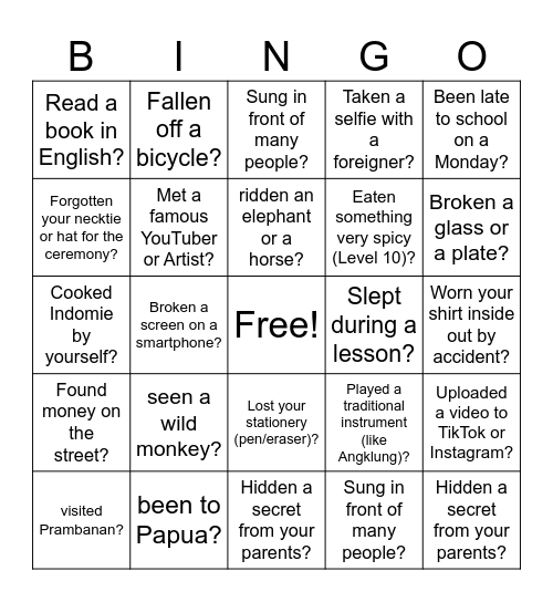 HAVE YOU EVER... Bingo Card