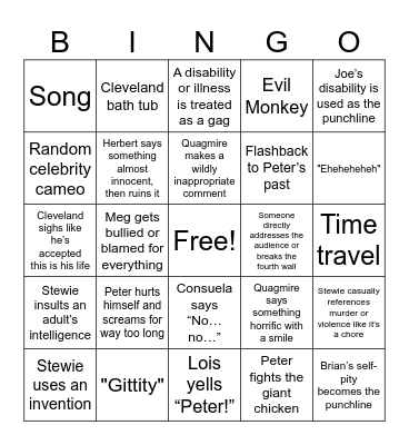 Family Guy Bingo Card