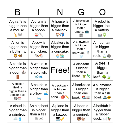 B5 L12 An elephant is bigger than a flea. 🐘🦟 Bingo Card