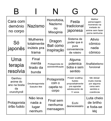 Coisas genericas em animes Bingo Card
