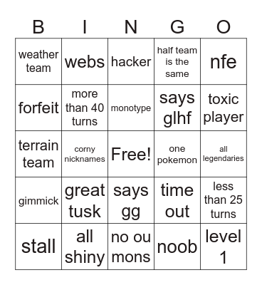 ou pokemon Bingo Card