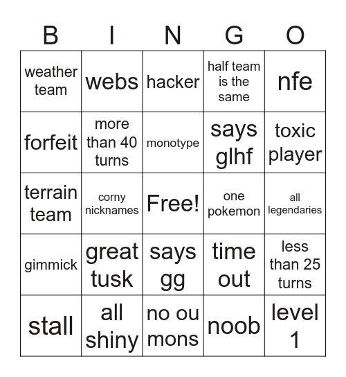 ou pokemon Bingo Card