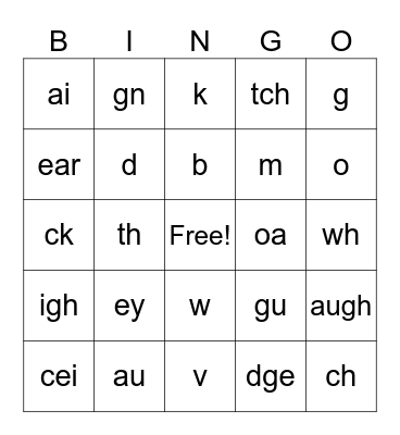 Logic of English Phonograms Bingo Card