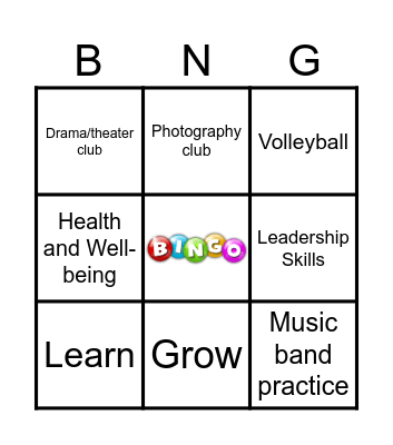 Extracurricular Activities Bingo Card