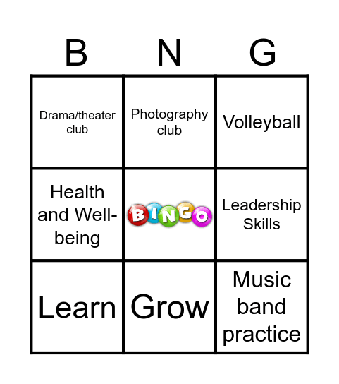 Extracurricular Activities Bingo Card