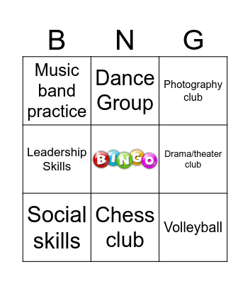 Extracurricular Activities Bingo Card