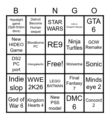 State of Play Bingo Card