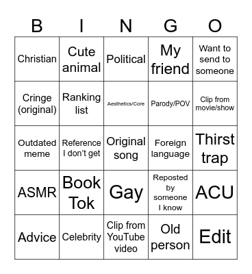TikTok bingo Card