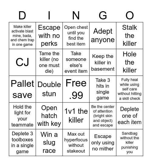 Dingo Bingo Card