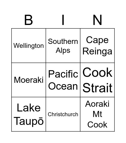 Aotearoa Bingo Card