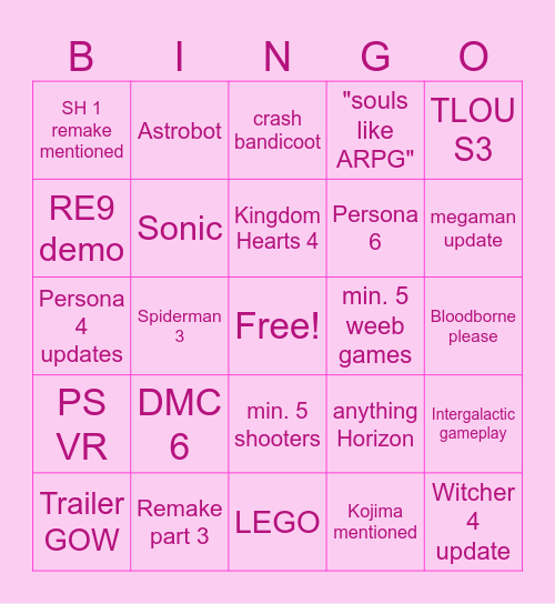 State of Play 2026 Bingo Card