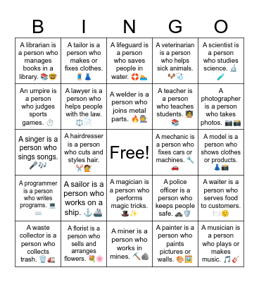 Jobs Card Game (31-60) Bingo Card