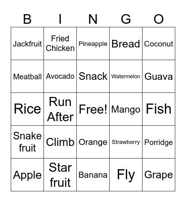 Fruit Bingo Card