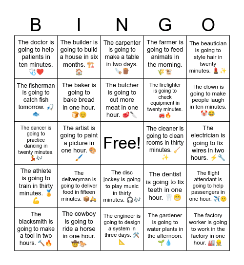 B10 L17 The butcher is going to cut more meat in one hour. 🥩🔪 Bingo Card