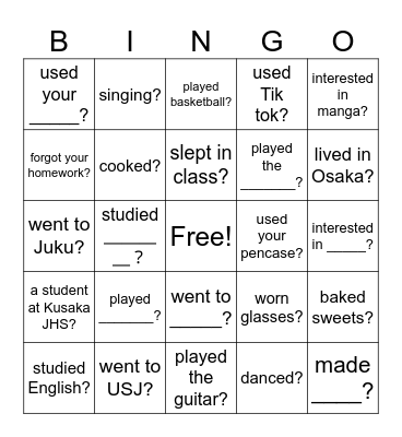 How long have you .... Bingo Card