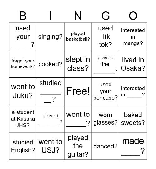 How long have you .... Bingo Card