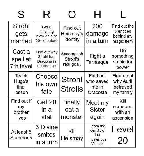 Strohl Bingo Card Bingo Card