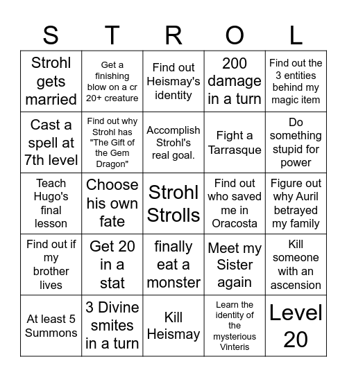 Strohl Bingo Card Bingo Card