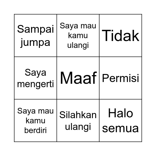 Classroom Instructions Bingo Card