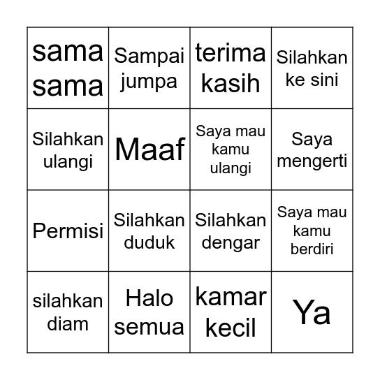 Classroom Instructions Bingo Card