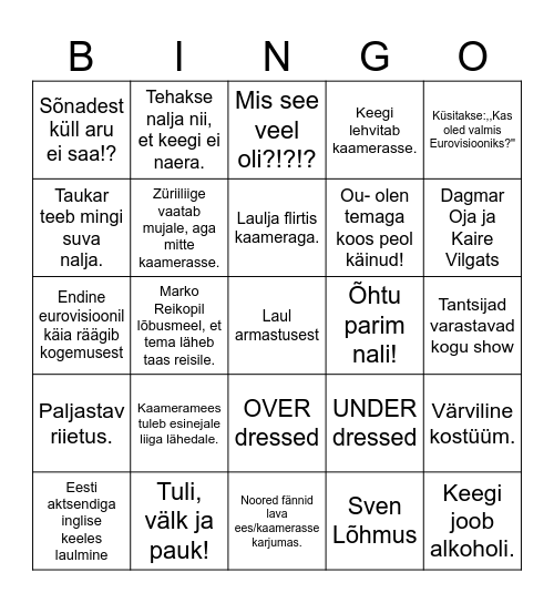 EESTI LAUL 2026 Bingo Card