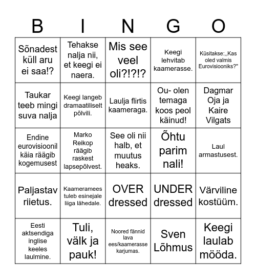 EESTI LAUL 2026 Bingo Card
