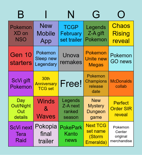 Pokemon Presents 2026 Bingo Card