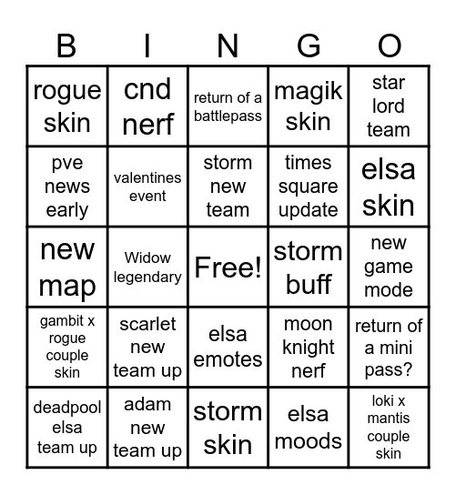 Marvel Rivals Season 6.5 Bingo Card