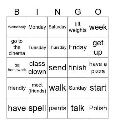 words Bingo Card