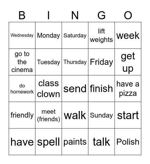 words Bingo Card