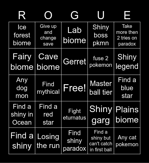 Endless rogue bingo Card