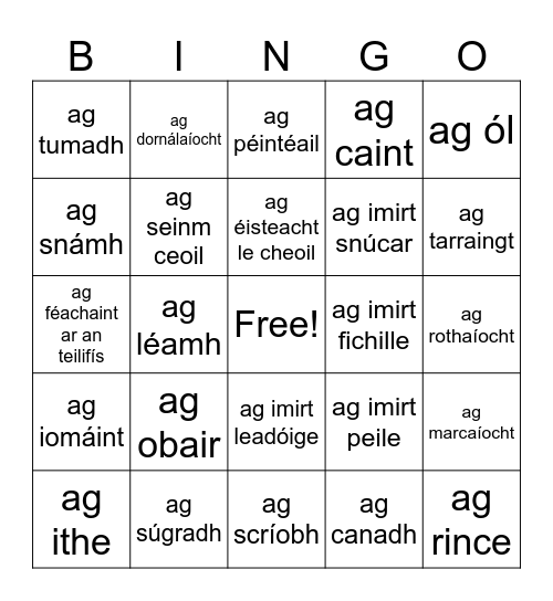 Caitheamh Aimsire Bingo Card