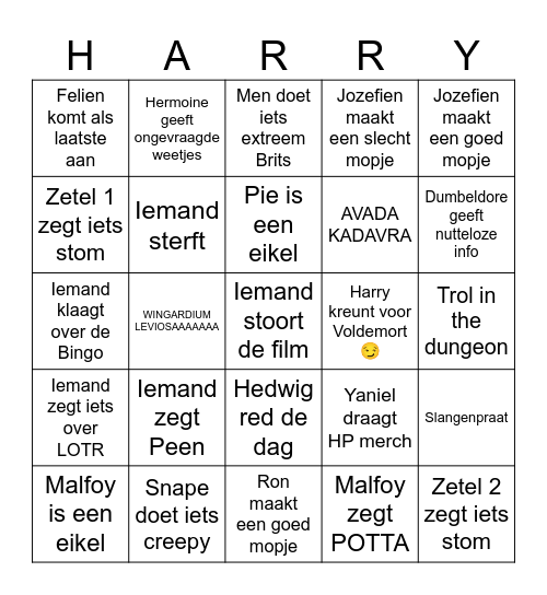 Barry Protter en de peen der Wijzen Bingo Card