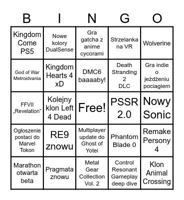 State of Play Bingo Card
