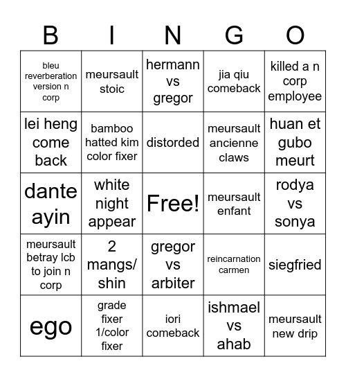 Canto meursault Bingo Card