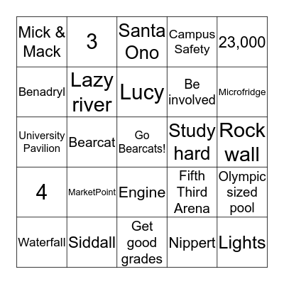 Bearcats Bingo Card