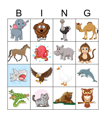 Animal Bingo Card