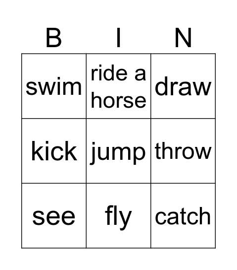 I can ...I can't ..! Bingo Card